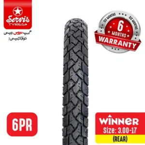 Servis Winner 3.00-17 (Rear) 6 PR - 125 CC - Motorcycle Tyre & Tube Set
